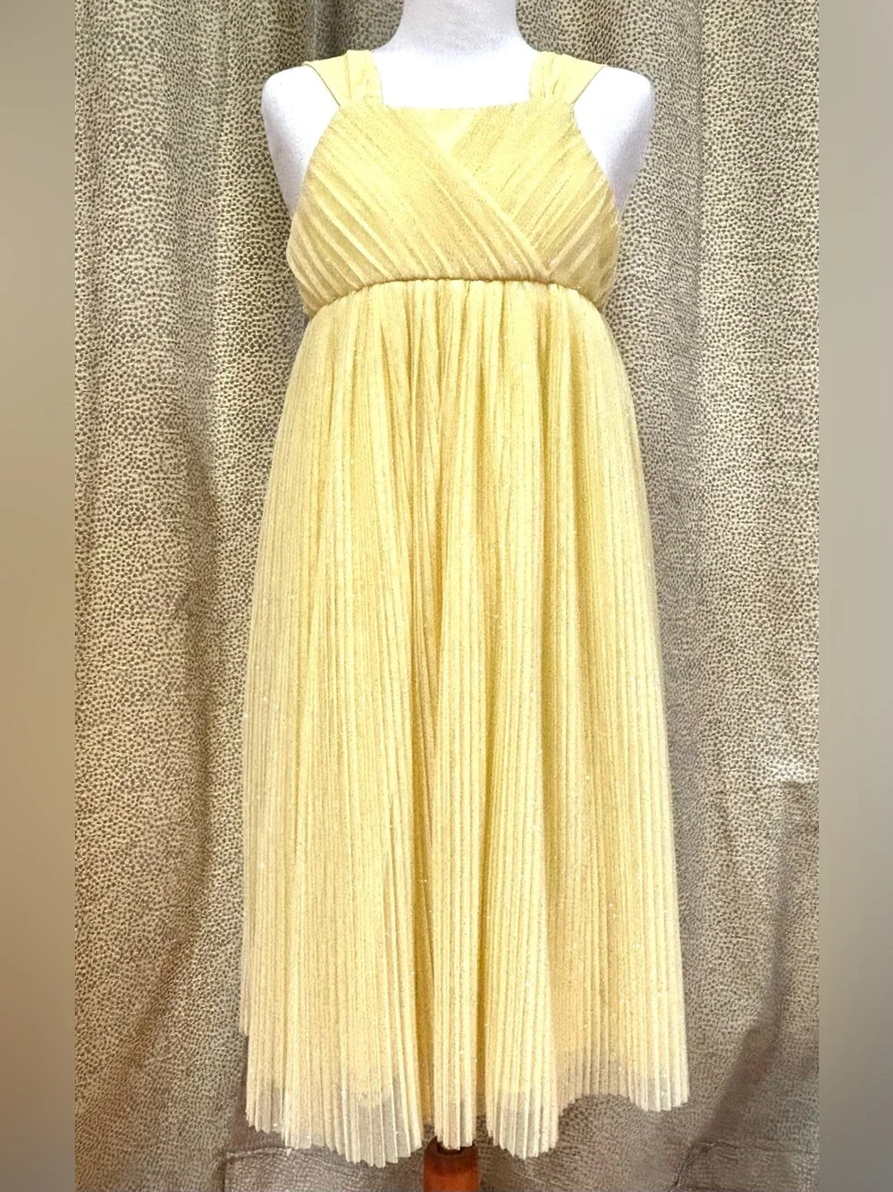 H&M Pale Yellow Pleated Midi Dress
